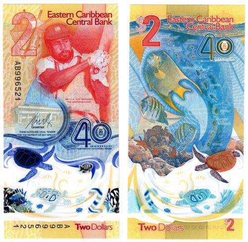 Eastern Caribbean 2 Dollars Polymer UNC Sir Richard commemorative note #b-2