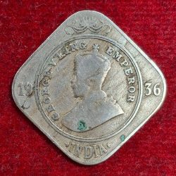 India - British 2 Annas 1936- George V Rare Lowest Price Coin #M-968
