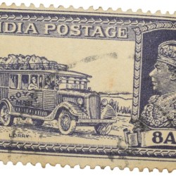 Postal Stamp of George VI Blue Colour 8 Annas 'DAK Lorry' Issue Used Condition as per Image.