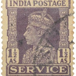 Postal Stamp of George VI 1-1/2 Anna Blue Colour Service - Used Condition as per Image.