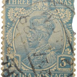 Postal Stamp of George V 3 Annas Blue Colour - Used Condition as per Image.