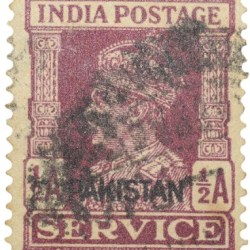 Postal Stamp of George VI 1/2 Anna Murhoom Colour Service - Over Printed in Black 'Pakistan' - Used Condition as per Image.