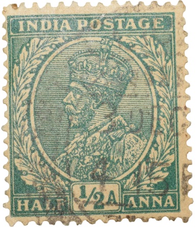 Postal Stamp of George V 1/2 Anna Green Colour -Used Condition as per Image.