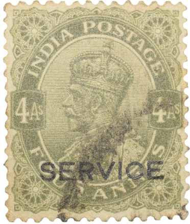 Postal Stamp of George V 4 Annas Olive Green Colour - Used Condition as per Image.