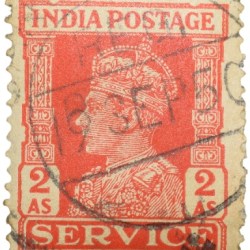 Postal Stamp of George VI 2 Annas Red Colour Service - Used Condition as per Image.