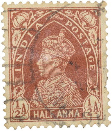 Postal Stamp of George VI 1/2 Anna Brown Colour Service - Used Condition as per Image.