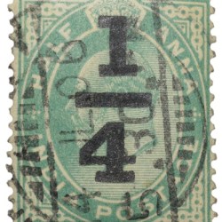Postal Stamp of Edward VII 1/2 Anna Green Clour - Over Printed 1/4 - Used Condition as per image.