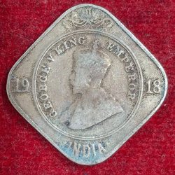India - British 2 Annas 1918 - George V Rare Lowest Price Coin #M-959