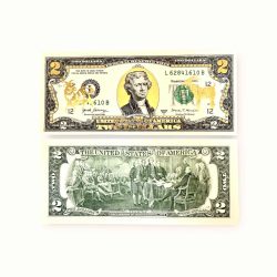USA 2 Dollar 24 Karat Gold Foil Plated the Goat Year Gem Unc Very Unique and rare