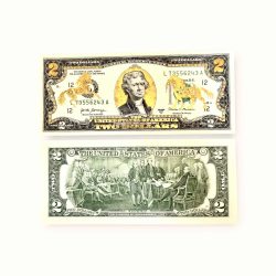USA 2 Dollar 24 Karat Gold Foil Plated the Horse Year Gem Unc Very Unique and rare