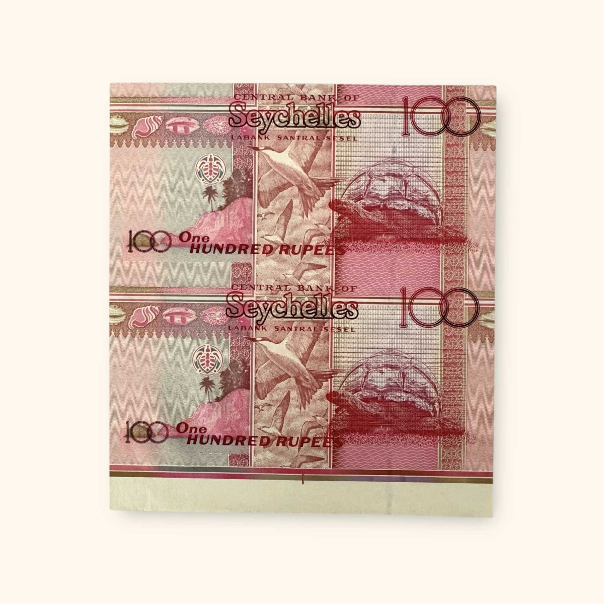 Seychelles Issue Rs 100 Uncut 2 Piece Replacement Issue Gem Unc Unique and Rare Tope Collectible Item