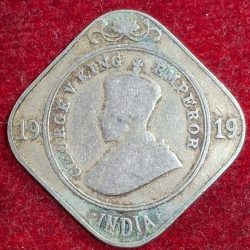 India - British 2 Annas 1919 - George V Rare Lowest Price Coin #M-960