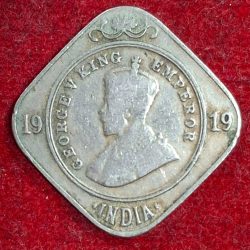 India - British 2 Annas 1919 - George V Rare Lowest Price Coin #M-961