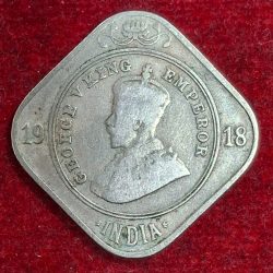 India - British 2 Annas 1918 - George V Rare Lowest Price Coin #M-958