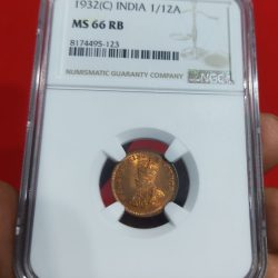 1/12 Anna George V 1932 Calcutta Mint Amazing Gread MS 66 RB