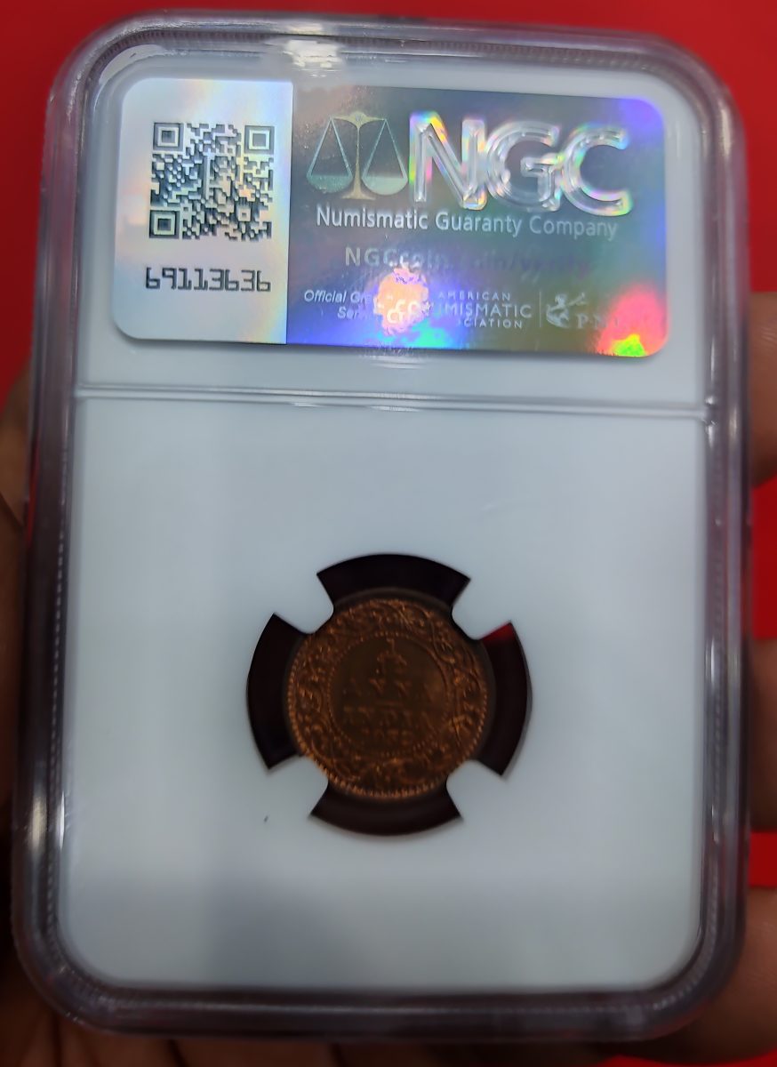 1/12 Anna George V 1932 Calcutta Mint Amazing Gread MS 66 RB
