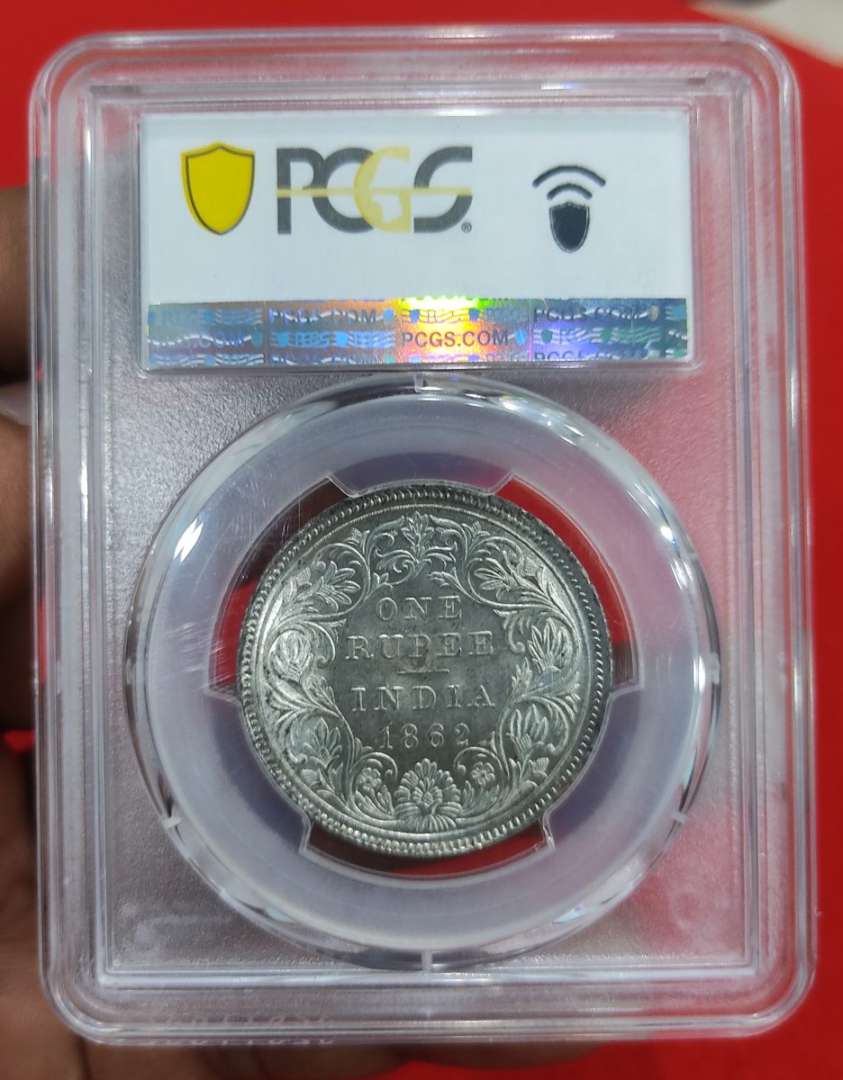One Rupee Silver Coin Victoria Queen 1862 PCGS MS 62 Graded