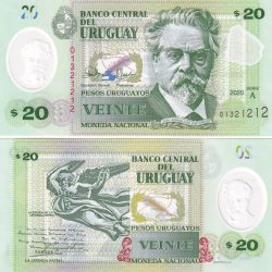 Uruguay 20 Pesos Uruguayos Rare GEM UNC Polymer Note