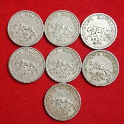 George Vi One Rupee 1947 Lahore Mint 7 Pcs Given Good Condition Coins British of India