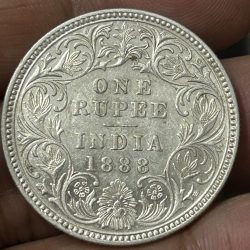 1888 One Rupees Victoria British India High Graded Silver AU TYPE Extremely Rare Coin #A-3