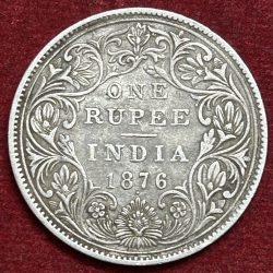 1876 One Rupees Victoria British India Silver Extremely Rare Coin #A-6