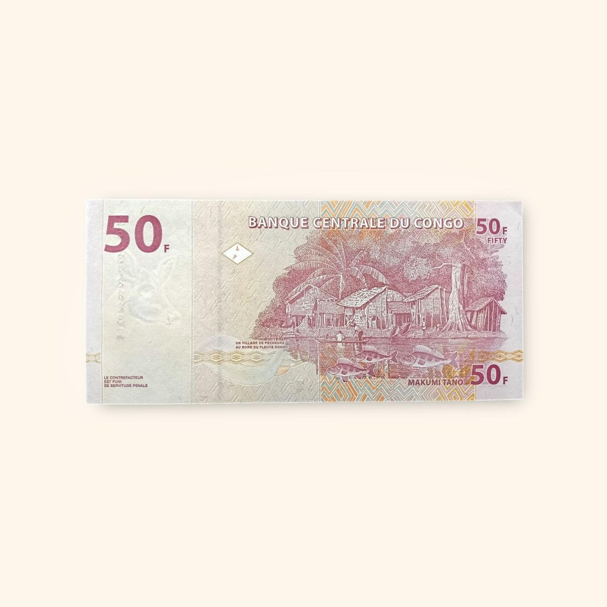 50 Congolese Francs World Banknote issued by Central Bank of Congo Gem Unc Very Unique and rare