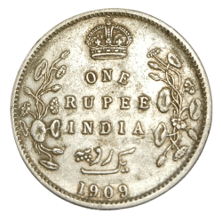British India Silver Rupee Key Date Year 1909 King Edward-VII **V. Scare** High Collectable Grade.