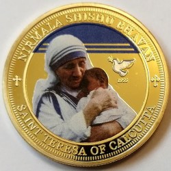 Tristan da cunha 2016 one crown Mother Teresa Nirmala Shishu Bhavan coloured unc gold plated coin #M-996