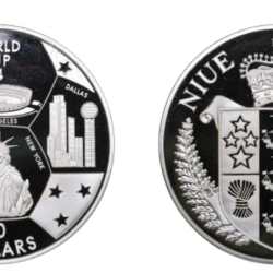 Niue 50 Dollars 1994 - Elizabeth II World Cup Soccer Silver (.999) (Weight 156.1700 g) with capsool Beautiful coin big