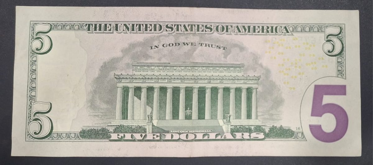 United States 5 Dollars Federal Reserve Note; colored rare note