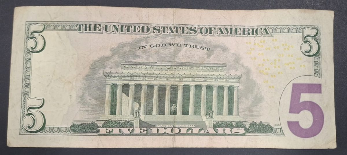United States 5 Dollars Federal Reserve Note; colored rare note
