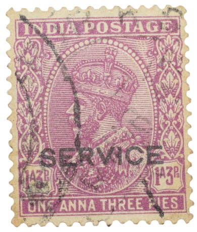 Postal Stamp of George V 1 Anna 3 Pies Pink Colour - Used Condition as per Image.