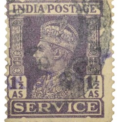 Postal Stamp of George VI 1-1/2 Anna Purple Colour Service - Used Condition as per Image.