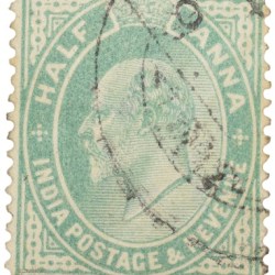 Postal Stamp of Edward VII 1/2 Anna Green Clour - Used Condition as per image.