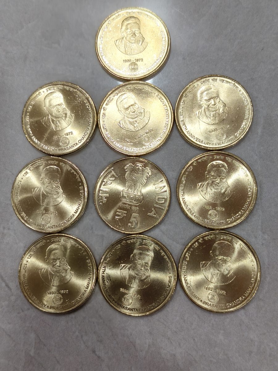 PCM Prasanta Chandra Mahalanobis 5 Ruppes Rare coin (10 pcs lott) Extermaly Rare gem unc 10 pcs lott Kolkata Mint 10 Pcs Given