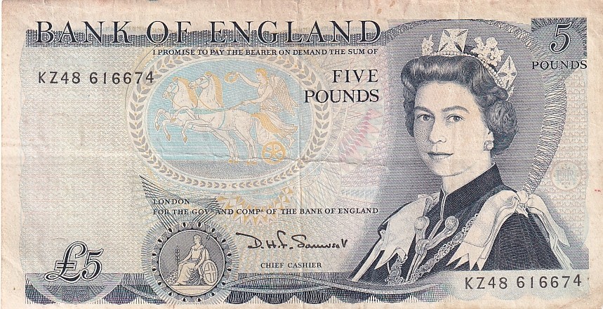 United Kingdom 5 Pounds Elizabeth II Duke of Wellington Used Very Fine Rare Note