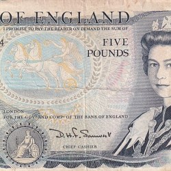 United Kingdom 5 Pounds Elizabeth II Duke of Wellington Used Very Fine Rare Note