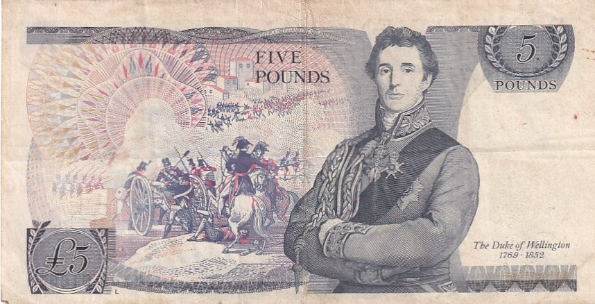 United Kingdom 5 Pounds Elizabeth II Duke of Wellington Used Very Fine Rare Note
