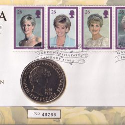 England 5 Pound 1977 Memorial Coin with Stamp Cover Royal Mint Issue PROF Set