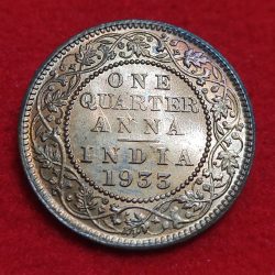 One Quarter Anna George V 1933 UNC Condition