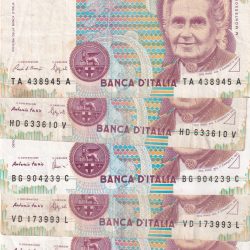 Italy 1000 Lire Montessori 5 Notes Used Condition 5 Paper currency & Bank notes