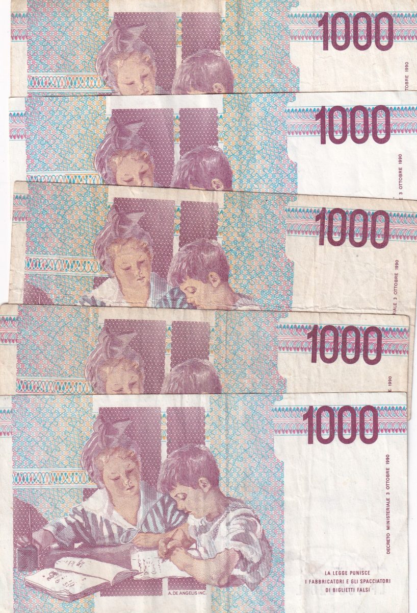 Italy 1000 Lire Montessori 5 Notes Used Condition 5 Paper currency & Bank notes