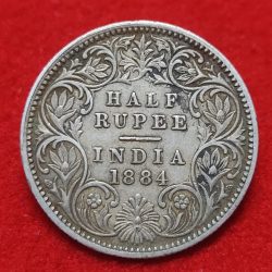 Extremely Rare Silver Half Rupee Victoria Empress 1884 Weight 5.83 GMS Calcutta Mint in Excellent Condition