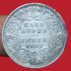 Extremely Rare Silver Half Rupee Victoria Empress 1889 Weight 5.83 GMS Calcutta Mint