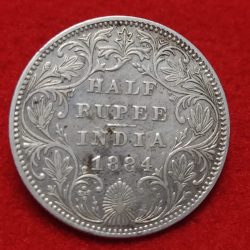 Extremely Rare Silver Half Rupee Victoria Empress 1884 Weight 5.83 GMS Bombay Mint in Excellent Condition