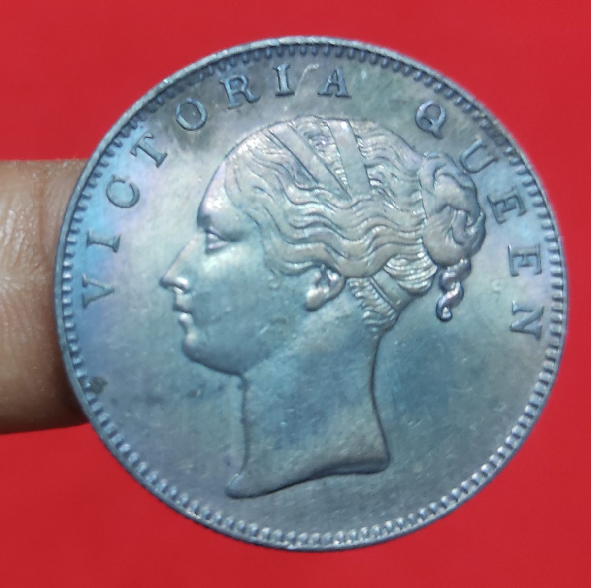 Extremely Rare Silver One Rupee Victoria Queen Continuous Legend 1840 Weight 11.66 GMS with Rainbow Lustre High Grade Condition