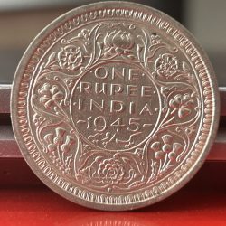 1945 One Rupee of George V King Bombay Mint Half Silver 11.66 Gram British India Coin in Top Extremely Fine Grade