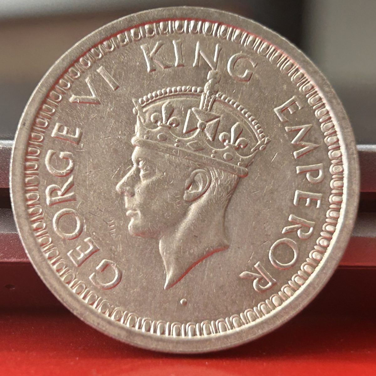 1945 One Rupee of George V King Bombay Mint Half Silver 11.66 Gram British India Coin in Top Extremely Fine Grade