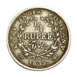 British India Silver 1/4 Rupee “Eic” Year 1835 King William-IIII **V. Rare** Very High Grade.