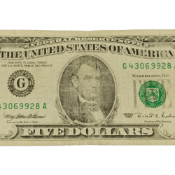 United States of America 5 Dollers Year 1995 Lincoln Portrait in Used Condition.